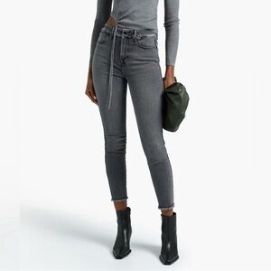 Good American Black 207 Good Curve Skinny Crop Frayed Hem Jeans US 6/28